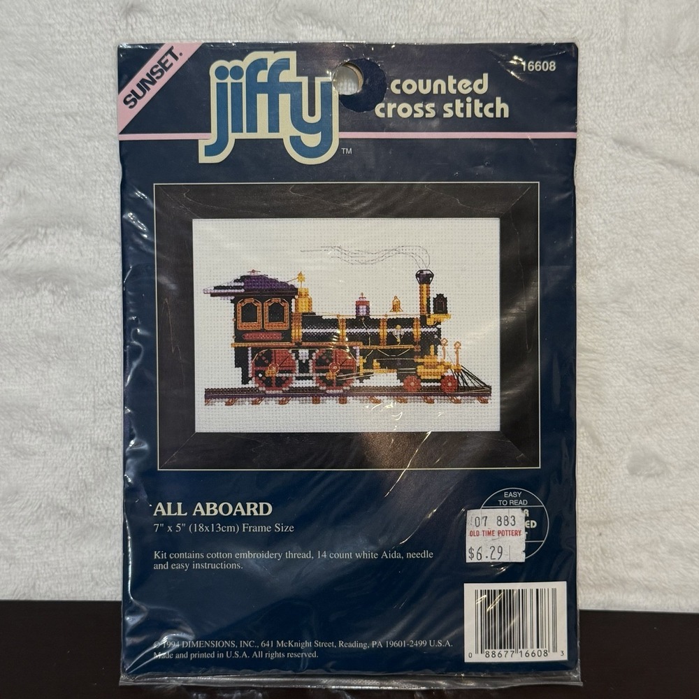 Dimensions Jiffy 16608 Train Engine All Aboard Counted Cross Stitch Kit 1994 New